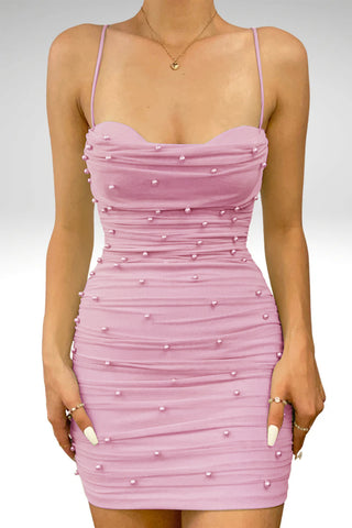 Octavia | Vestido de fiesta de tul plisado estilo tubo con perlas