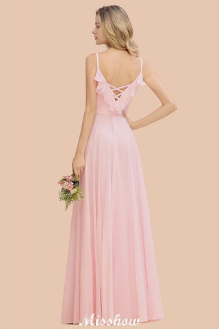 Vestido de dama de honor rosa con tirantes y escote corazón, espalda descubierta, de gasa, para fiesta de noche.