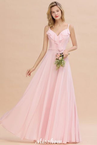 Vestido de dama de honor rosa con tirantes y escote corazón, espalda descubierta, de gasa, para fiesta de noche.