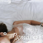 Vestidos de novia de playa con tirantes, tul y encaje blanco, con pequeña cola WD086