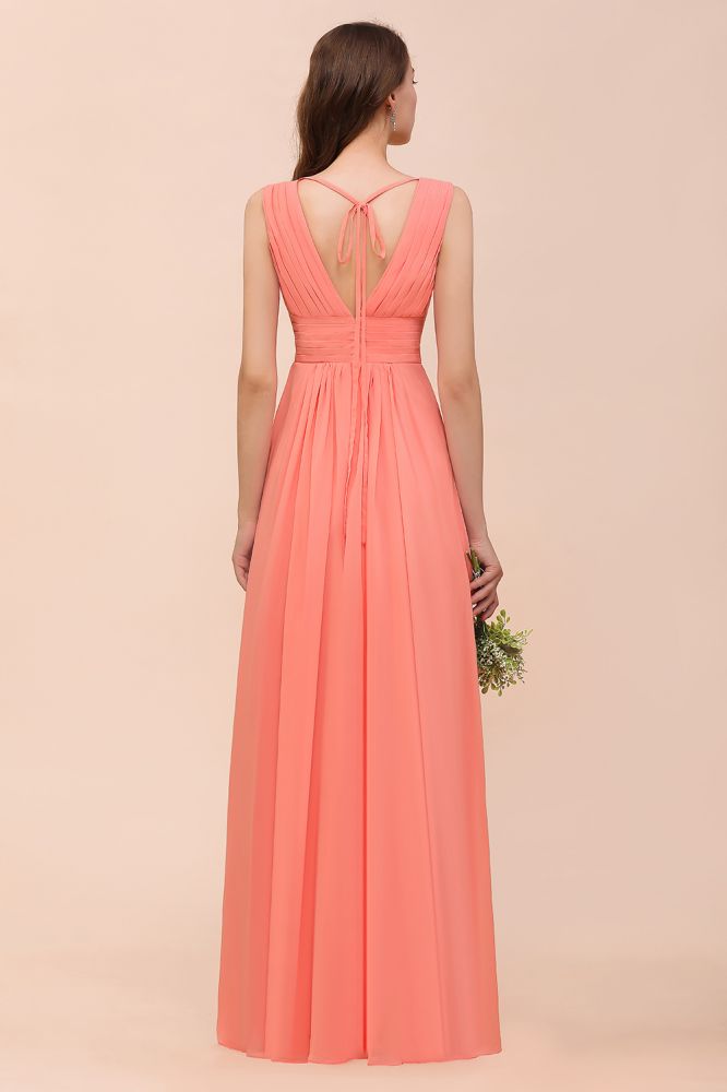 Vestido de dama de honor largo hasta el suelo con escote en V y tirantes