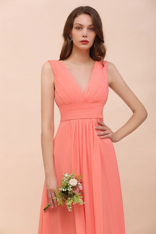 Straps V-Neck Floor Length Bridesmaid Dress Wedding Party Dress