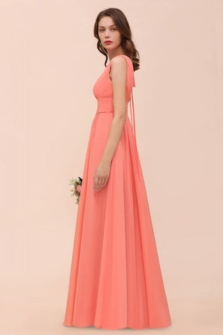 Straps V-Neck Floor Length Bridesmaid Dress Wedding Party Dress