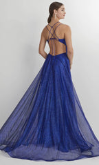Glittered Plunging V-Neck Prom Gown