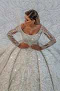 Magnifique robe de mariée de bal à manches longues et luxueuse 