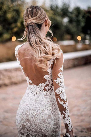 Superbe robe de mariée rustique sirène transparente avec applications de dentelle et manches WD447