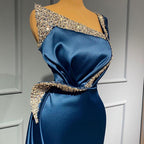 Magnifique robe de bal sirène longue asymétrique en satin stretch à épaule dénudée