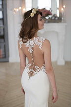 Robe de mariée sirène sans manches en dentelle, ornée d'une magnifique fermeture éclair et de boutons (WD041)