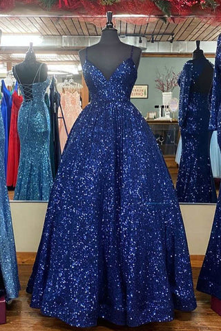 Impresionante vestido largo de fiesta rosa con lentejuelas y corte en A