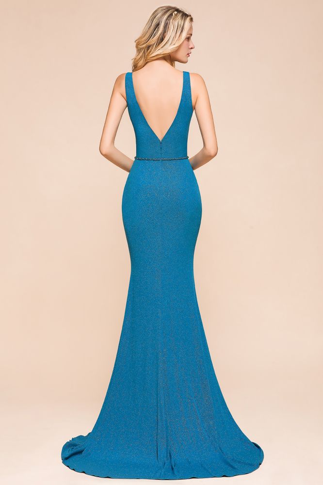 Robe de bal sirène élégante sans manches à double décolleté en V profond