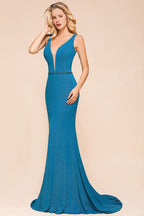 Robe de bal sirène élégante sans manches à double décolleté en V profond