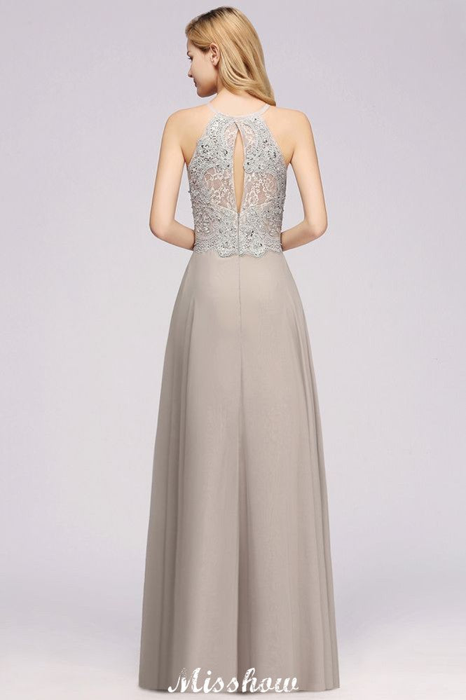 Robe de soirée sans manches élégante à appliqués floraux, coupe trapèze, en mousseline argentée, longue robe de demoiselle d'honneur