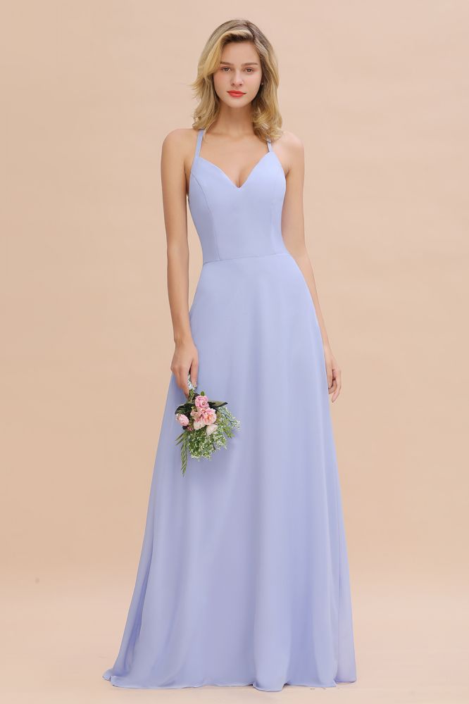 Robe de demoiselle d'honneur élégante, dos nu, col en V, sans manches, coupe trapèze, longueur au sol
