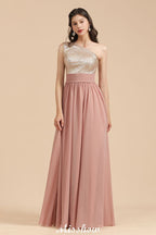 Elegante vestido de fiesta de noche de gasa con lentejuelas y un solo hombro