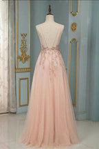 Robe de soirée maxi élégante à fines bretelles et col en V en dentelle florale, robe de bal sans manches en tulle.