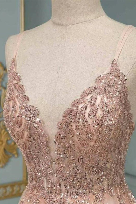 Robe de soirée maxi élégante à fines bretelles et col en V en dentelle florale, robe de bal sans manches en tulle.