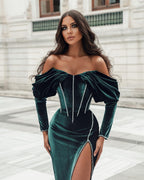 Stylish Split Front Off-the-shoulder Prom Dress With Train