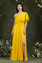 Stylish Split Front One-shoulder Tulle Aline Prom dress