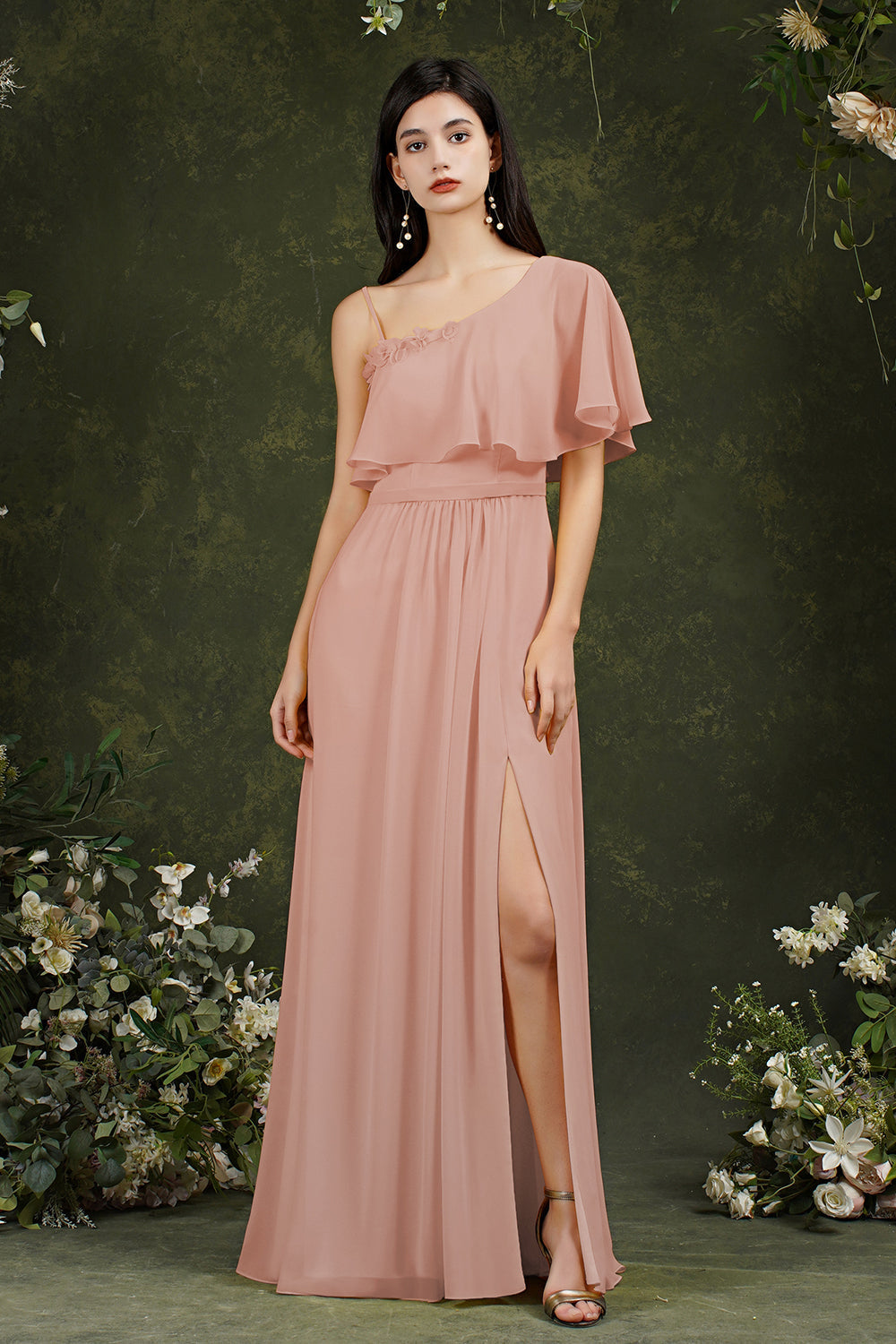 Stylish Split Front One-shoulder Tulle Aline Prom dress