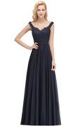 Stylish Straps Aline Beading Evening Maxi Dress Sleeveless V-Neck Wedding Guest Dress