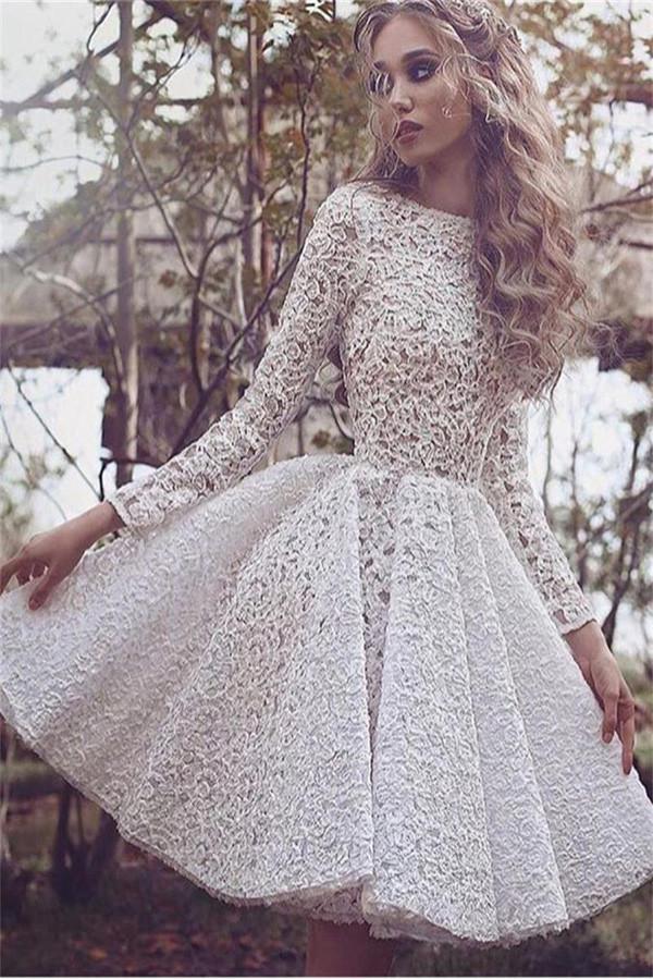 Magnifiques robes de bal courtes à manches longues en dentelle, robe de soirée 