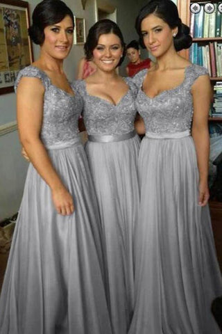 Robes de demoiselle d'honneur longues en mousseline perlée, coupe trapèze, manches courtes, disponibles en ligne