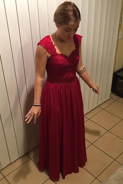 Chiffon Beaded Simple A-line Cap Sleeve Long Bridesmaid Dresses on line