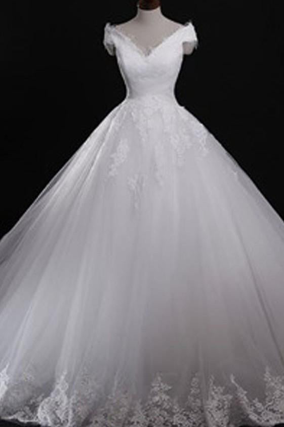 Baoleely White Lace Classic Style Off Shoulder Lace Up Vantage Wedding Dress, MW186