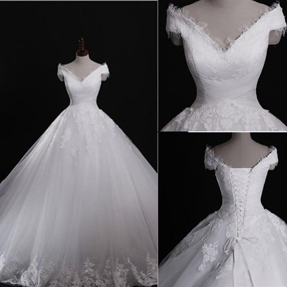 Baoleely White Lace Classic Style Off Shoulder Lace Up Vantage Wedding Dress, MW186