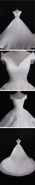 Baoleely White Lace Classic Style Off Shoulder Lace Up Vantage Wedding Dress, MW186