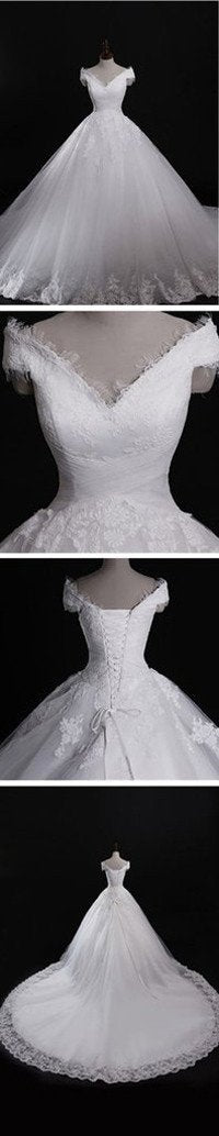 Baoleely White Lace Classic Style Off Shoulder Lace Up Vantage Wedding Dress, MW186