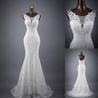 Baoleely White Sleeveless Mermaid Lace Up Wedding Dresses, Popular Bridal Dress, MW132