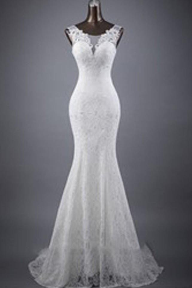 Baoleely White Sleeveless Mermaid Lace Up Wedding Dresses, Popular Bridal Dress, MW132