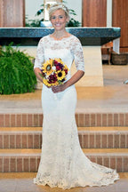 Baoleely White Lace Open Back Long Sleeve Mermaid Long Wedding Dresses, MW187