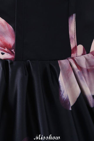 Robes de soirée longues à imprimé floral et décolleté trapèze