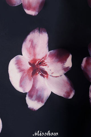 Robes de soirée longues à imprimé floral et décolleté trapèze