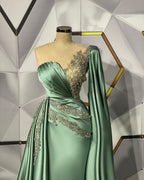 Sweetheart Appliques Ruffles Floor-length Mermaid Prom Dress With Side Train
