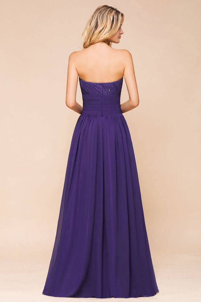 Vestido de dama de honor de gasa con escote corazón, estilo jardín, sin tirantes