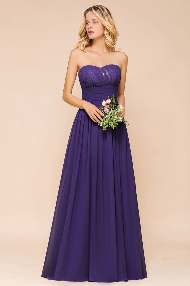 Vestido de dama de honor de gasa con escote corazón, estilo jardín, sin tirantes