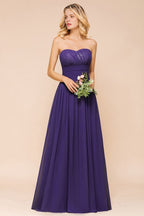 Vestido de dama de honor de gasa con escote corazón, estilo jardín, sin tirantes