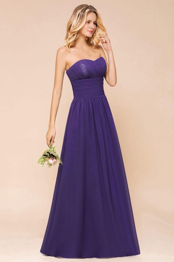 Vestido de dama de honor de gasa con escote corazón, estilo jardín, sin tirantes