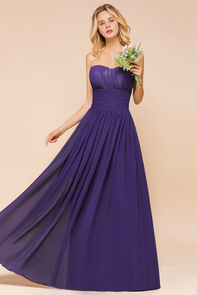 Vestido de dama de honor de gasa con escote corazón, estilo jardín, sin tirantes