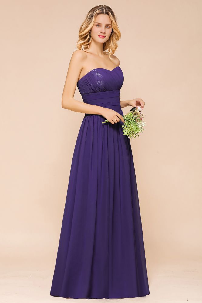Vestido de dama de honor de gasa con escote corazón, estilo jardín, sin tirantes