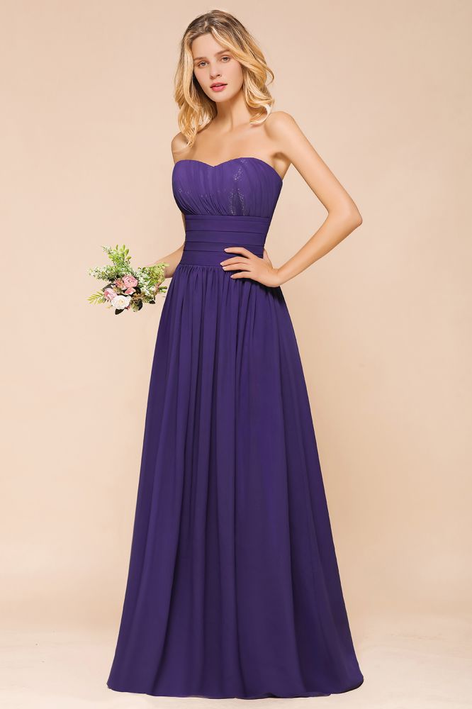 Vestido de dama de honor de gasa con escote corazón, estilo jardín, sin tirantes