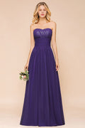Vestido de dama de honor de gasa con escote corazón, estilo jardín, sin tirantes