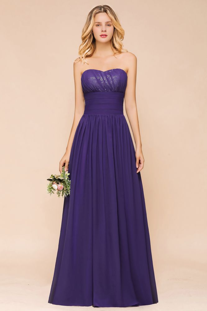 Vestido de dama de honor de gasa con escote corazón, estilo jardín, sin tirantes