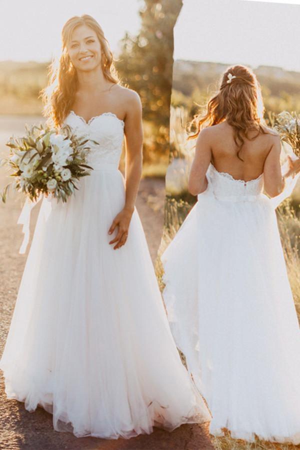 Robe de mariée ivoire longue à décolleté cœur et dentelle WD059