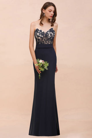 Sweetheart Floral Mermaid Bridesmaid Dress Sleeveless Navy Formal Party Dress