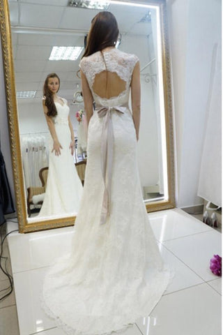 Vestido de novia sirena con apliques de encaje y fajín en forma de corazón WD147 
