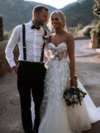 Vestidos de novia de tul con escote corazón y apliques WD327